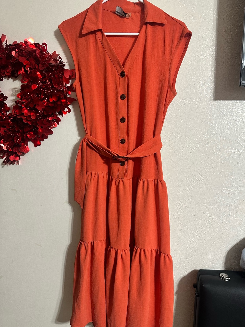 Maison Tara Sleeveless Tiered Midi Dress in Bright Orange